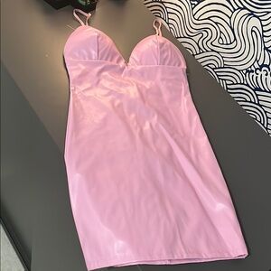 Fashion Nova Pink Mini Leather Dress with Bustier